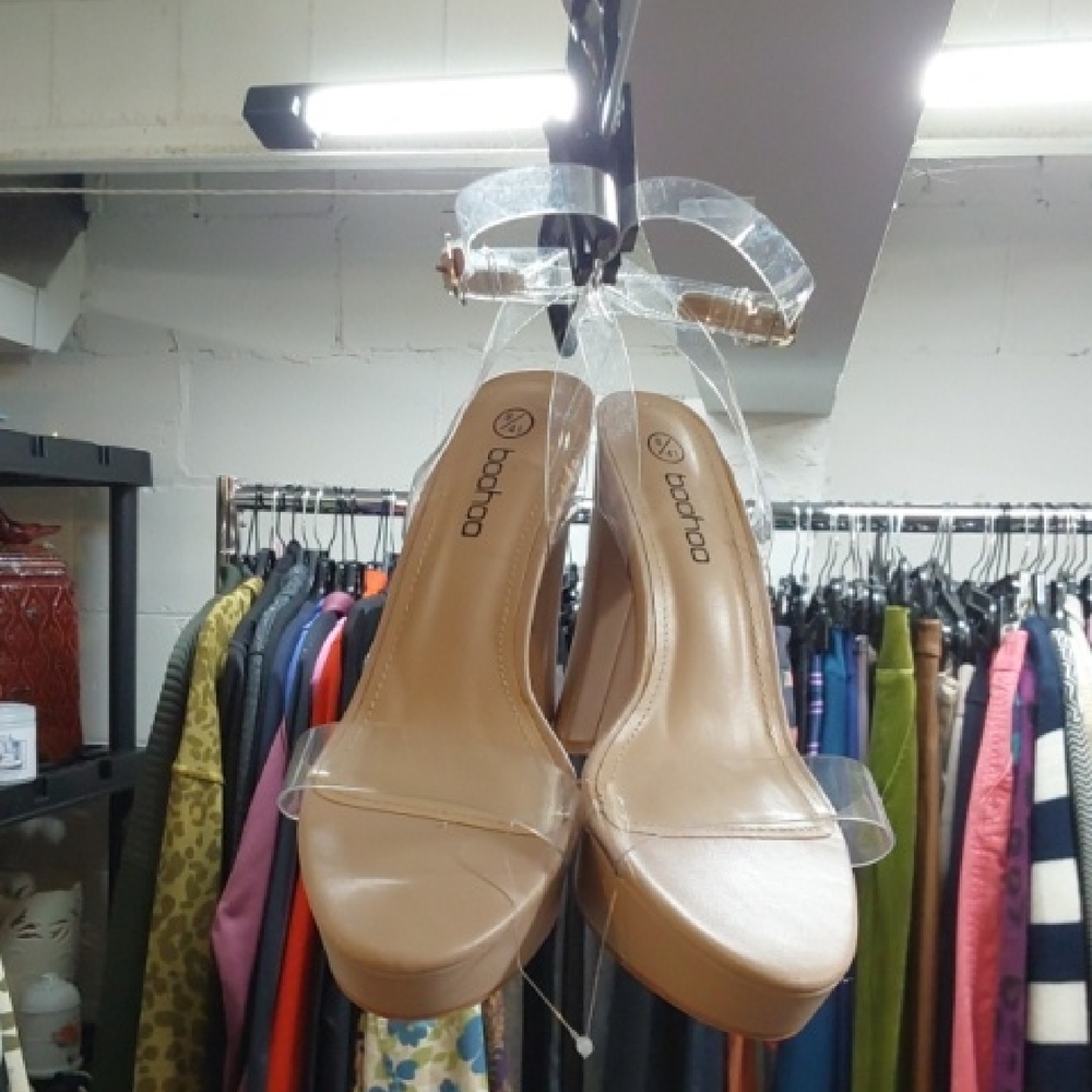 Boohoo Clear Strap Tan Heels